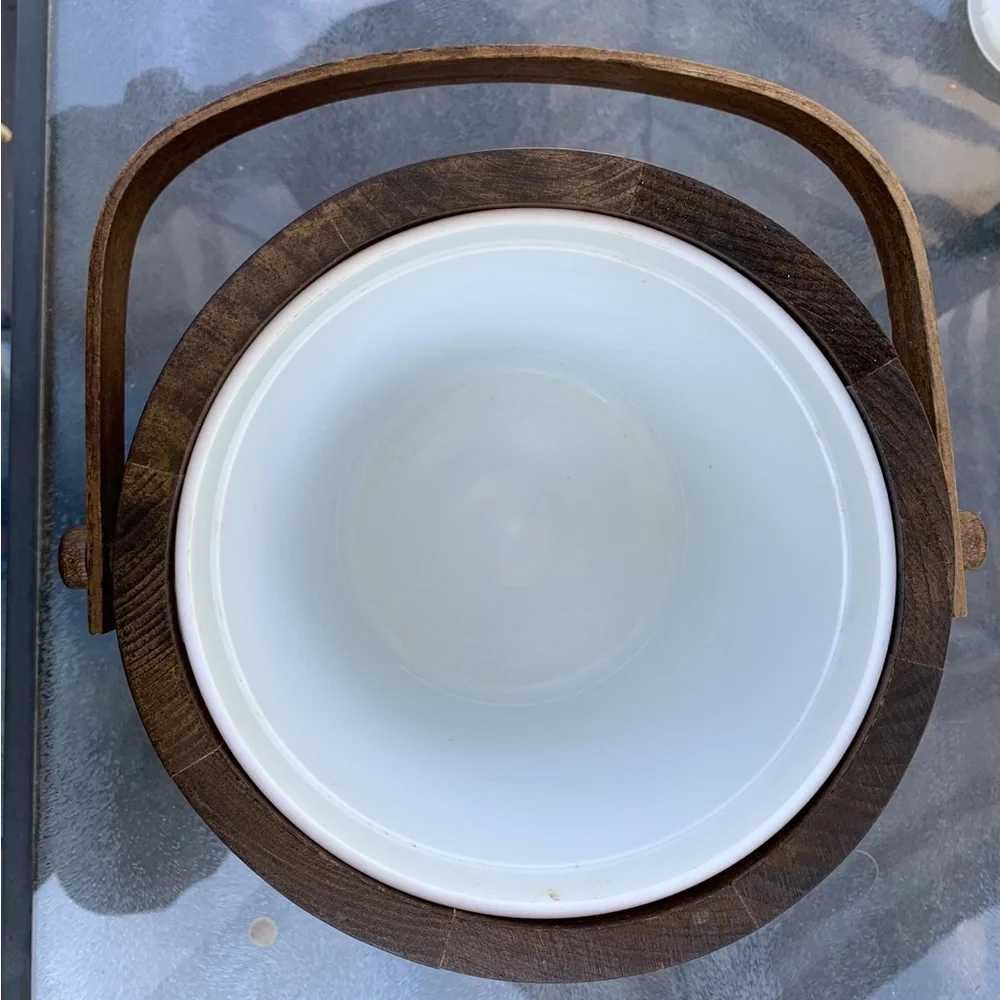 Vintage BASKETVILLE PUTNEY VERMONT Wooden ICE Bucket Holder Lid & Liner EXC COND